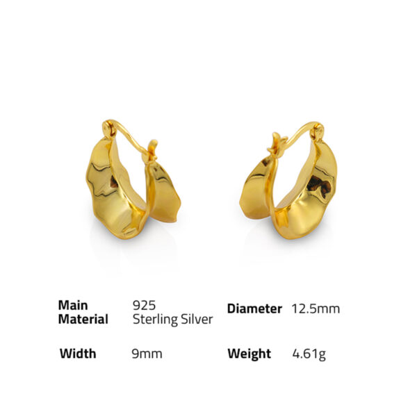 Chris April in stock 925 sterling silver gold plated Minimalist irregular Concave and convex surface earring - Image 6