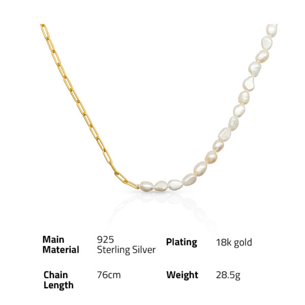 Chris April 925 sterling silver gold plated 18k gold plated Half fresh water pearl and link chain  necklace for women - Image 6