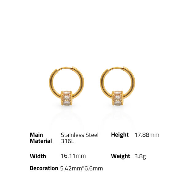 Chris April in stock 316L Stainless Steel PVD plated charm hoops handmade emerald cut zircon earrings - Image 6