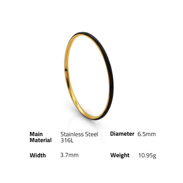 Chris April in stock minimalist 316L stainless steel PVD gold plated enamel black colored bangle bracelet - Image 6