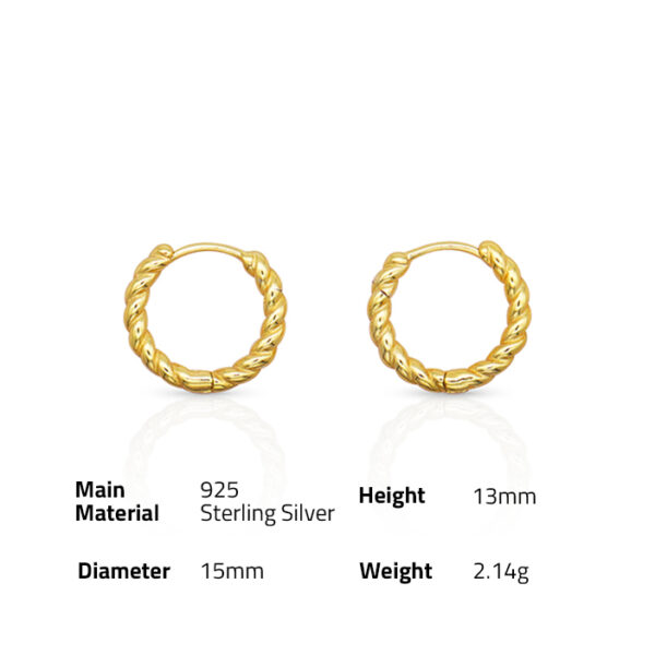 Chris April fine jewelry In Stock 925 sterling silver 18k Gold Plated Twisted thick Mini Hoop Earrings - Image 6