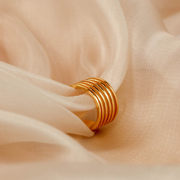 Chris April in stock 18k gold plated 925 sterling silver minimalist lines stripe adjustable rings jewelry - Image 5