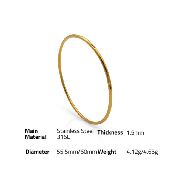 Chris April in stock fashion jewelry 316L Stainless steel PVD gold plated round glossy bangle bracelet - Image 6