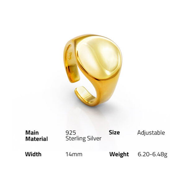 Chris April in stock 925 sterling silver 18K gold plated  Glossy dainty signet ring - Image 6