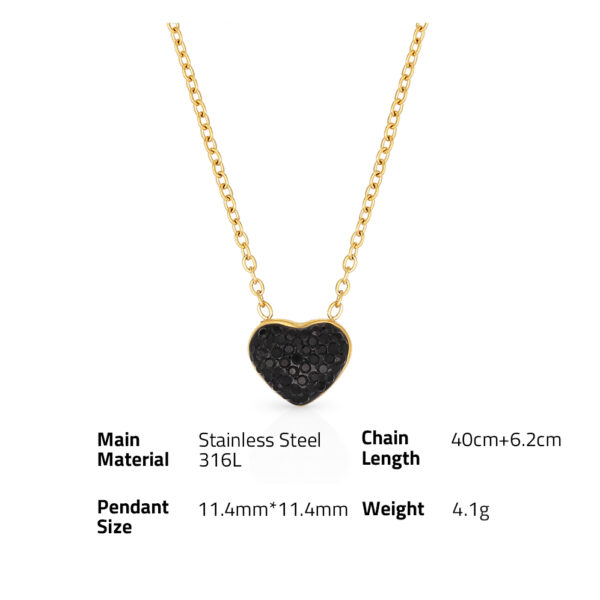 Chris April 18k PVD gold plated 316L stainless steel vintage heart pendant black onyx bejeweled charm necklace - Image 6