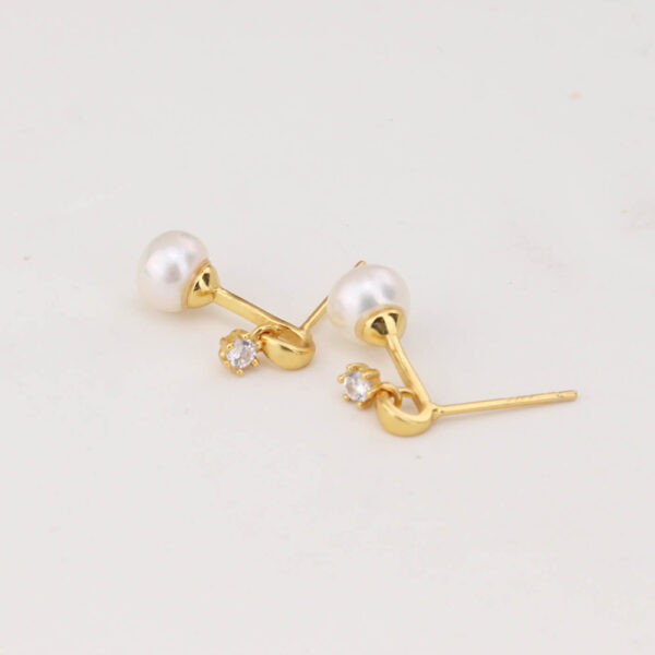 Chris April gold plate 925 sterling silver freshwater pearls zircons drop earring - Image 5