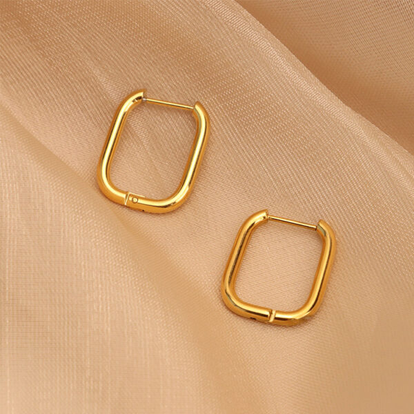 Chris April 316L stainless steel PVD plated gold rectangular hoops earring - Image 6