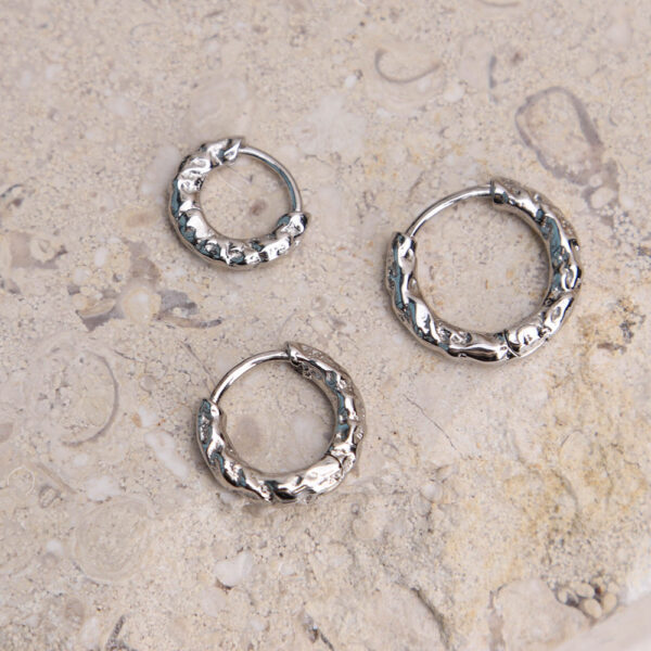 Chris April 925 sterling silver rhodium plated jewelry organic bumpy huggie hoop set earrings - Image 6