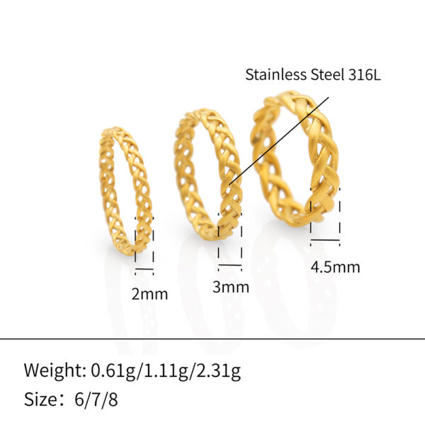 Chris April in stock fashion jewelry water resistant 316L stainless steel PVD 18K gold plated Braided cross ring for women - Image 6