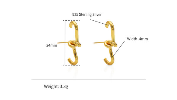 Chris April 925 sterling silver big knot stud hook earrings with 18k gold plated - Image 6