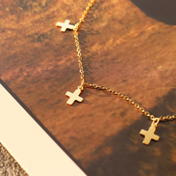 925 sterling silver 18k gold plated cross collar choker necklace - Image 4