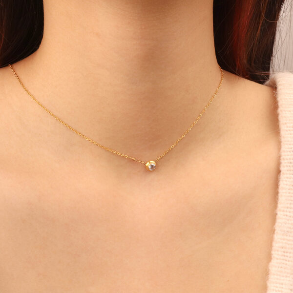 Chris April simple simple stainless steel PVD plated classic solo zircon bead necklace - Image 3