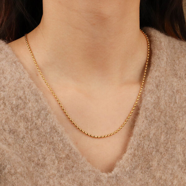 Chris April 316L Stainless steel PVD plated minimalist olive beads chain natural pearl necklace with logo - Image 3