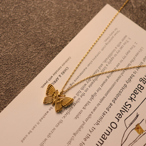 Chris April 925 sterling silver 18k gold plated butterfly pendant necklace with link chain - Image 4