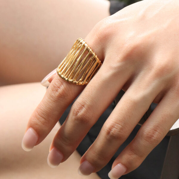 Chris April dainty fashion jewelry PVD gold plated 316L stainless steel intertwined crossover knitting band ring - Image 5