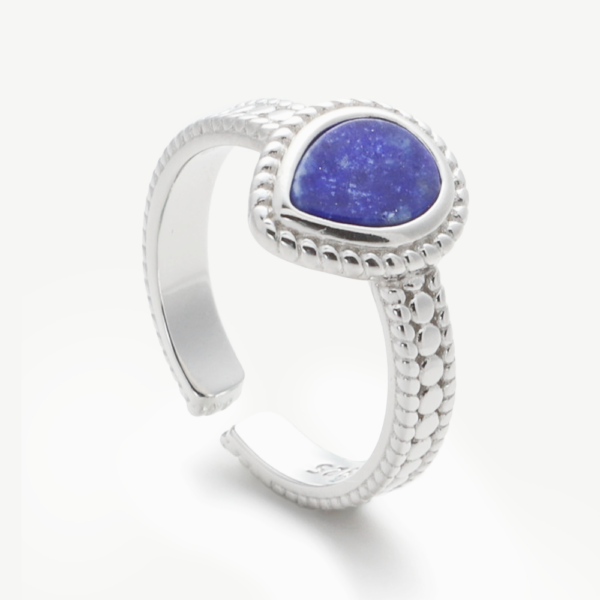 Chris April silver plated 925 sterling silver natural lapis lazuli signet water drop stone gem ring - Image 3