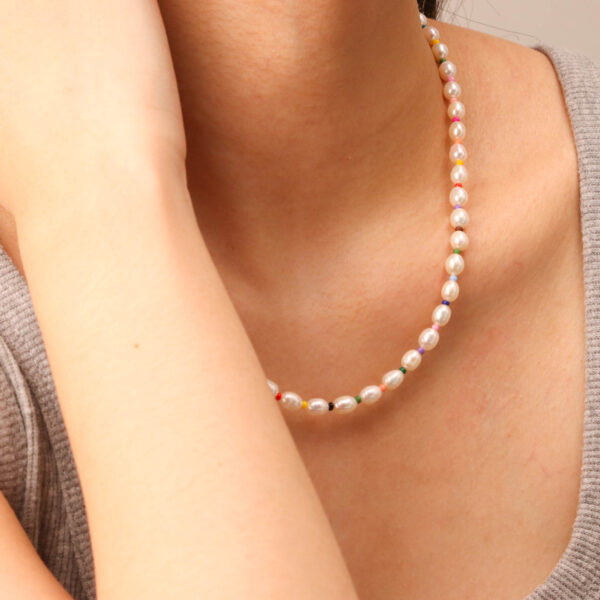 Chris April 316L Stainless steel 18k PVD plated natural freshwater pearl colorful candy beads chain necklace - Image 5