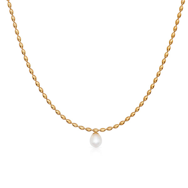 Chris April 316L stainless steel gold plated freshwater pearl jewelry olive beads chain necklace - Image 3