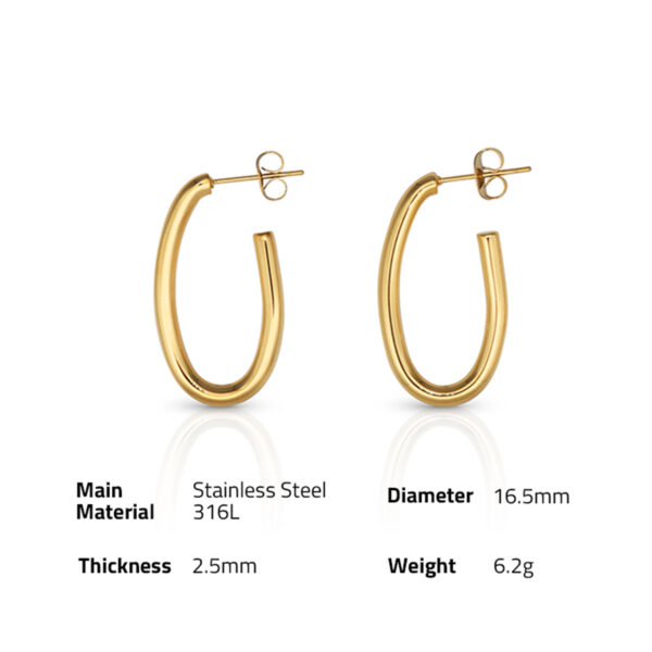 Chris April in stock fashion jewelry Titanium steel PVD gold plated non-tarnish oval hoop earrings for women - Image 6