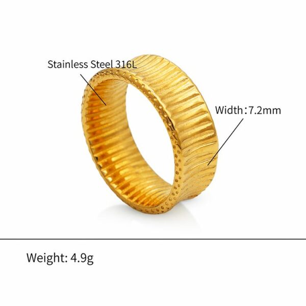 Chris April 316L stainless steel PVD gold plating gear stripe wavy band ring - Image 3