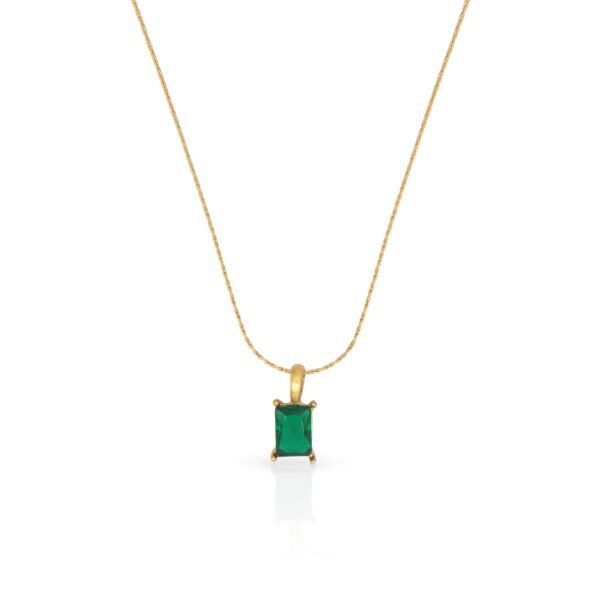 Chris April in stock fashion jewelry PVD gold plated 316L stainless steel emerald zircon pendant necklace with bamboo thin chain - Image 5