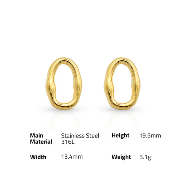 Chris April trendy 18k PVD gold plated 316L stainless steel minimalist irregular organic oval shape stud earrings - Image 6