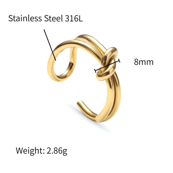 Chris April 316L stainless steel fashion jewelry double layer rings 18k gold ring knot ring open - Image 6