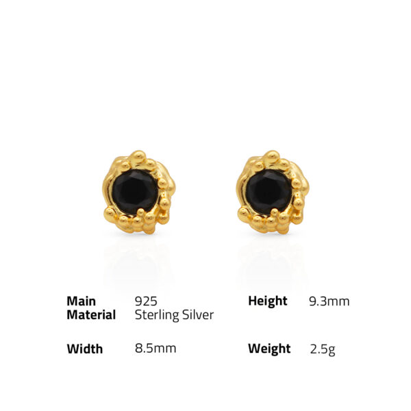 Chris April fine jewelry 925 Sterling Silver 18k gold plated simple vintage lava rocky onyx stone stud earrings for women - Image 6