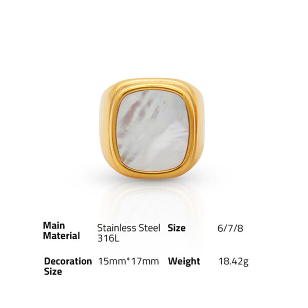 Chris April fashion luxury PVD gold plated 316L stainless steel exaggeration Square natural shell lazuli ring - Image 6