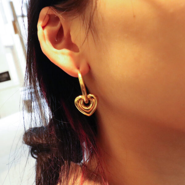 Chris April in stock 316L Stainless Steel PVD gold plated minimalist heart shape drop hoop earring - Image 5