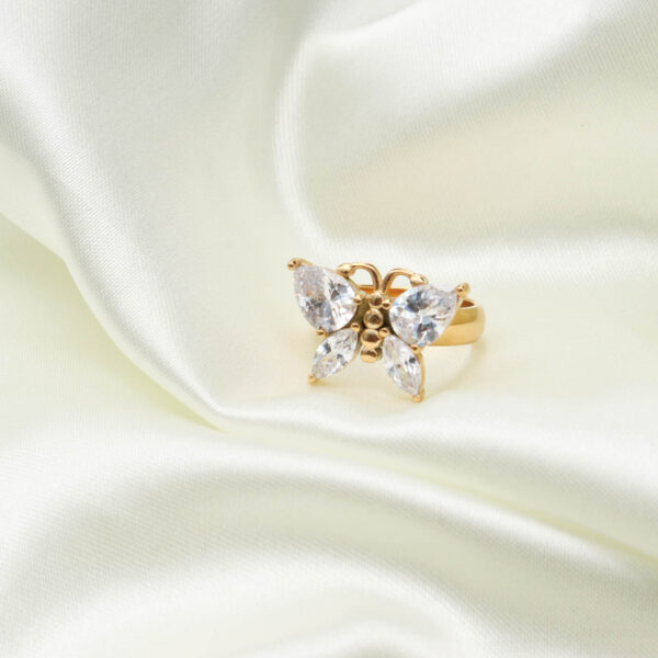 Chris April in stock luxury 316L stainless steel minimalist PVD gold plated moissanite butterfly ring jewelry - Image 4