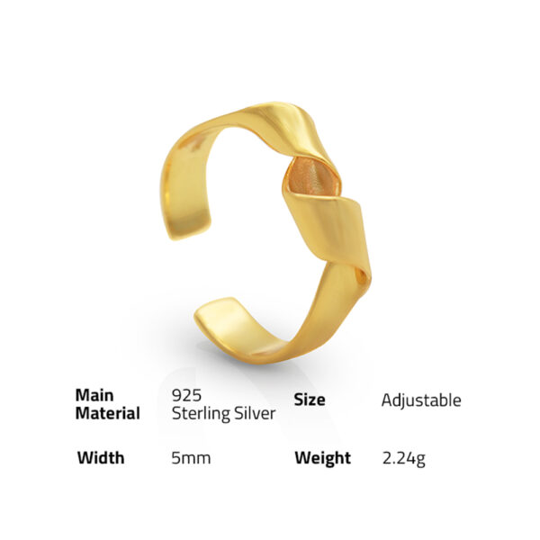 Chris April simple 925 silver Minimalist gold plated Minimalist Glossy Twist ring - Image 6