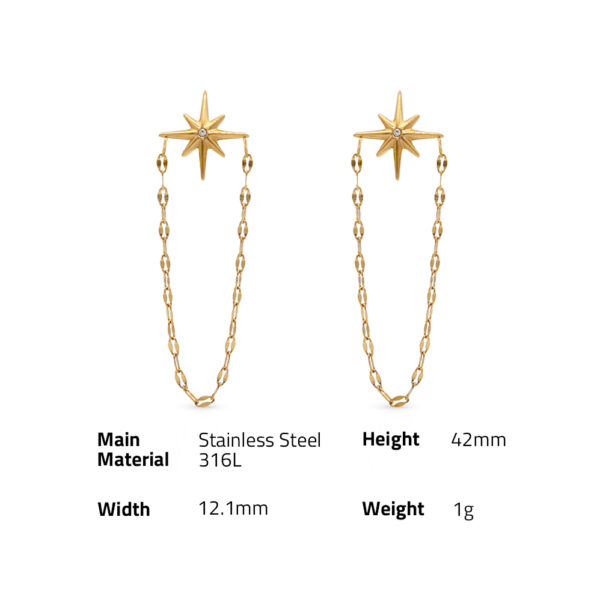 Chris April fashion jewelry in stock 316L stainless steel PVD gold plated chain linked zircon star stud earrings - Image 6