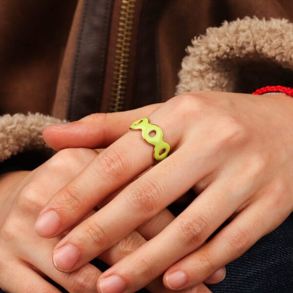 Chris April Vintage 316L stainless steel PVD plating enamel green color hollow-out band finger ring - Image 3