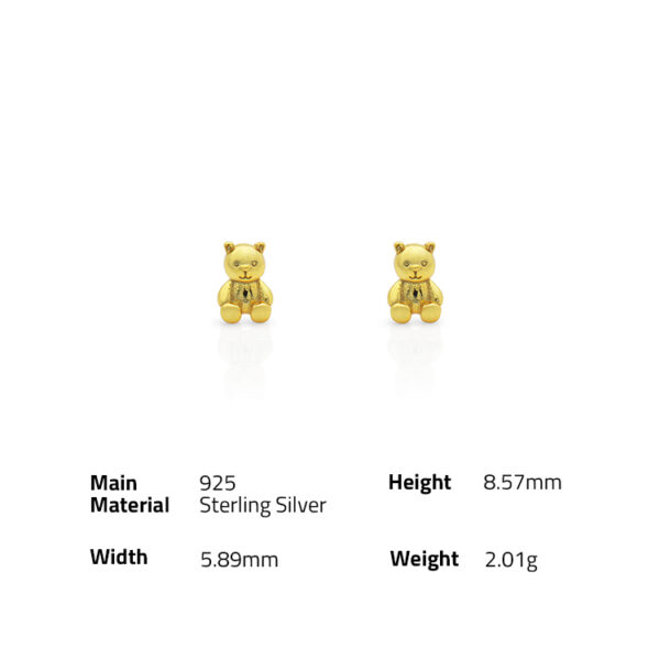 Chris April in stock fine jewelry 925 sterling silver gold plated Custom vermeil bear stud earrings for women - Image 6