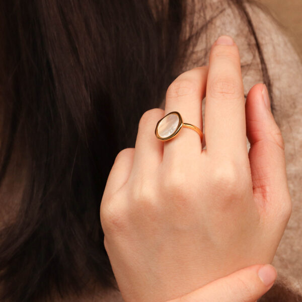 925 silver with 18k gold plated natural shell big statement signet rings - Image 5