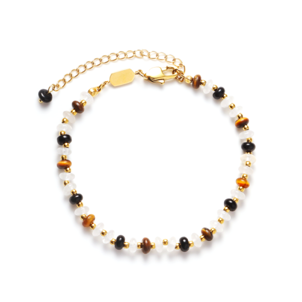 Chris April 316L stainless steel natural gems stone beads gold chain bracelets women - Image 3