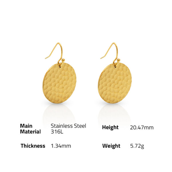 Chris April fashion jewelry 316L stainless steel pvd gold plated non-tarnish hammer surface drop earrings - Image 6