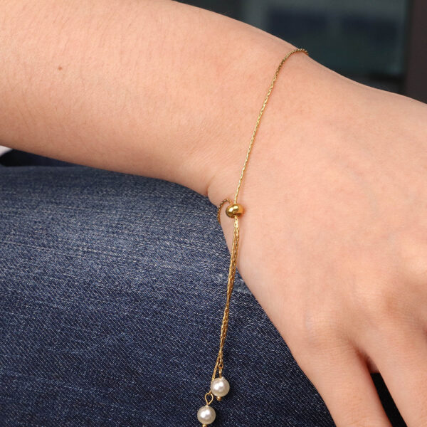 Chris April PVD 316L stainless steel slider bead adjustable freshwater peals thin bamboo chain bracelet - Image 3