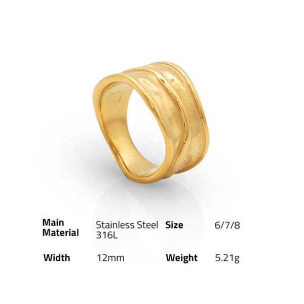 Chris April In stock fashion jewelry 316L stainless steel PVD gold plated retro irregular luxury finger rings for women - Image 6