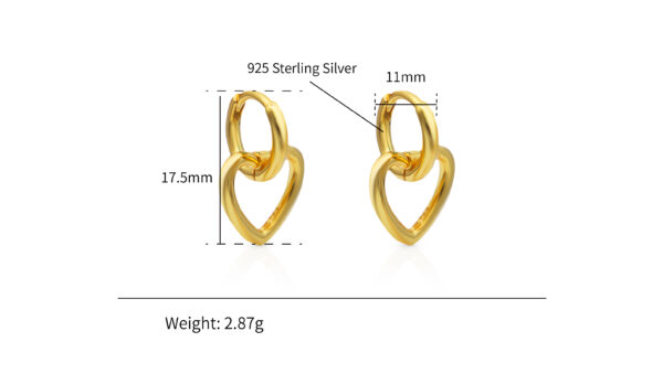 Chris April 925 sterling silver gold plated hollow heart dangling hoop earrings - Image 6