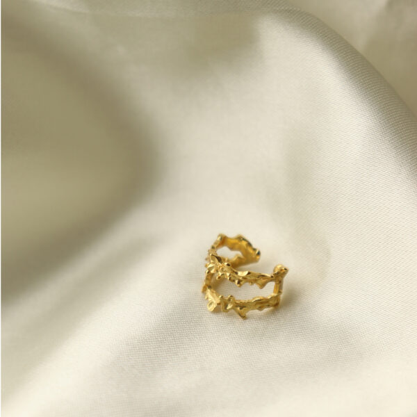 Chris April In stock 925 sterling silver gold plated cross grained ear cuff earring - Image 3