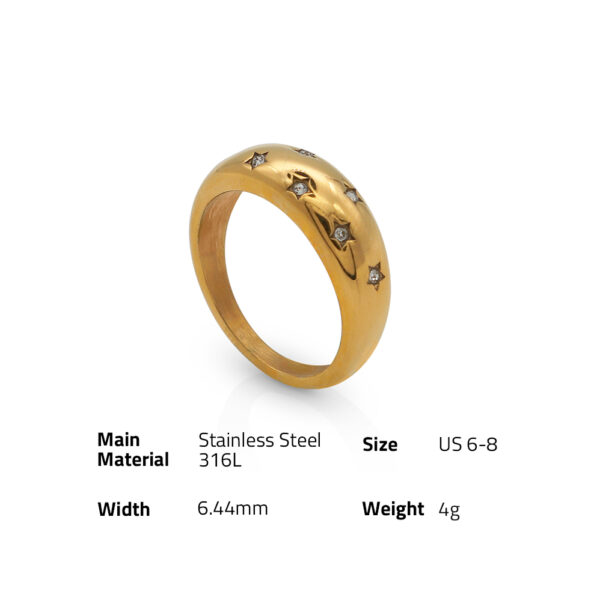 Chris April Vintage 316L stainless steel PVD plated minimalist star zircon band finger ring - Image 6