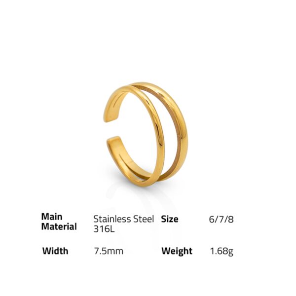 Chris April In stock Fashion jewelry 316L stainless steel PVD gold plated mirror Double line rings for women - Image 6