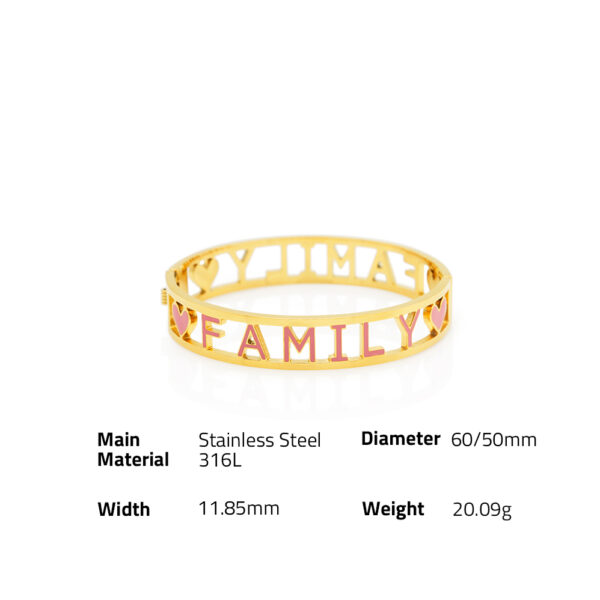 Chris April in stock 316L stainless steel PVD gold plated letters FAMILY hollow out cuff bracelet - Image 6