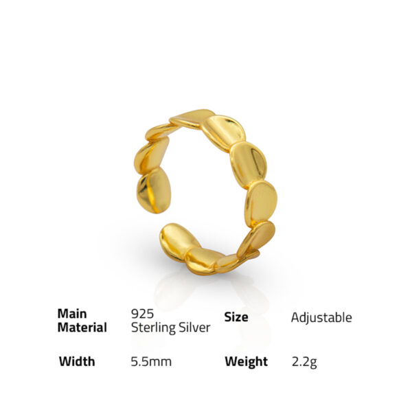 Chris April 925 Sterling silver gold plated Wafer stitching fashion design Simple scale open rings - Image 6