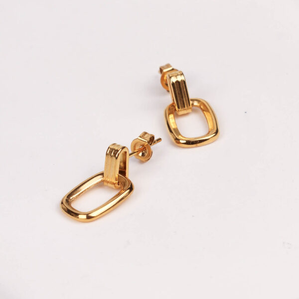 Chris April in stock 18k PVD gold plated 316L stainless steel minimalist geometric dangle rectangle stud earrings - Image 4