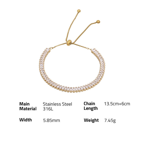 Chris April fashion jewelry PVD gold plated 316L stainless steel bing bling bejeweled zircon tennis bracelet with draw string - Image 6