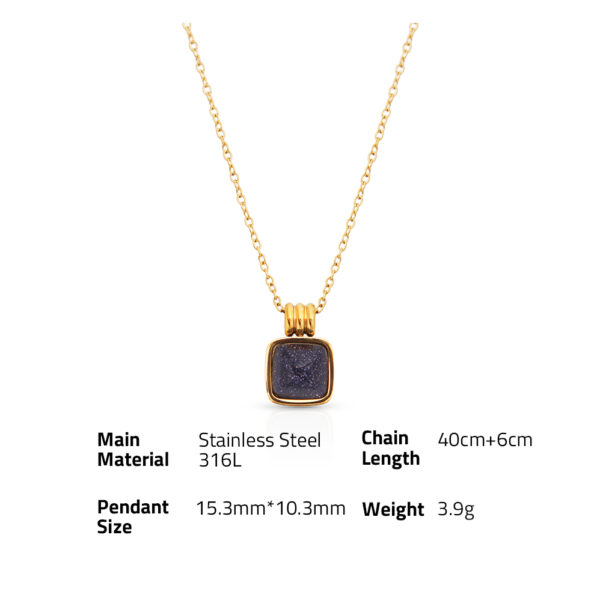 Chris April non-tarnish 18k PVD gold plated 316L stainless steel natural power stones square pendant necklace - Image 6