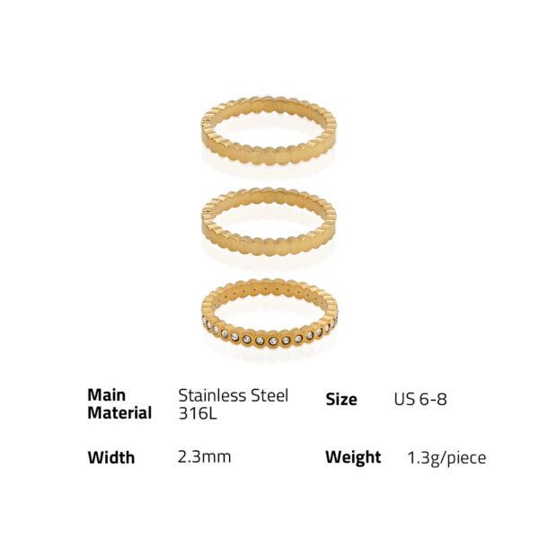 Chris April simple 316L stainless steel PVD gold plated zircon bee hive knuckle thin stackable ring set - Image 6